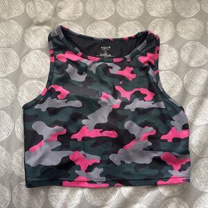 Aqua Athletic Bloomingdales Pink Camo Cropped Tank Top Sz M